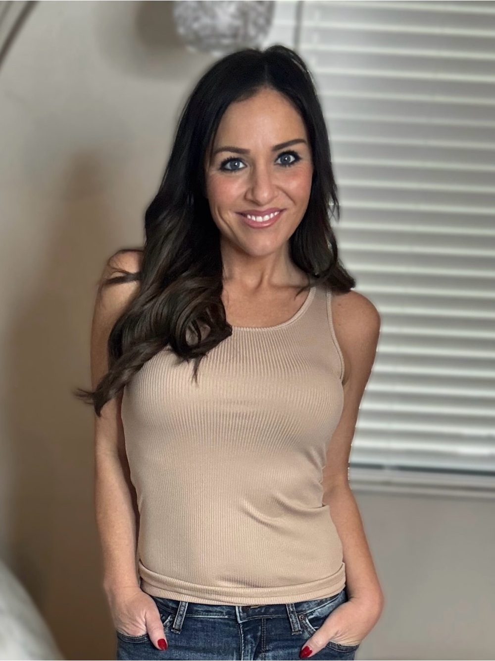 Ribbed Tank Top in Beige - Classic Women's Tank